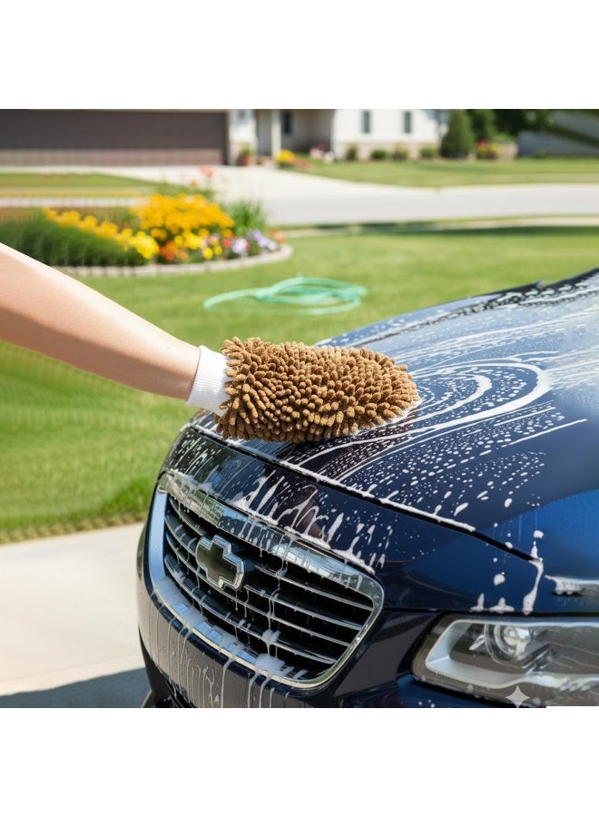 Agc Microfiber Chenille Car Wash Mitt Double Sided Ultra Absorbent Scratch Free Cleaning Glove Machine Washable Reusable Auto Washing Mitt for Car Bike SUV Truck Boat Home Kitchen Glass Paint Wheels Interior Exterior Detailing Dusting Cleaning - Image 2